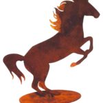 Edelrost Pferd Fridolin steigend auf Platte Höhe 58 cm - Dekofigur Rost Metall